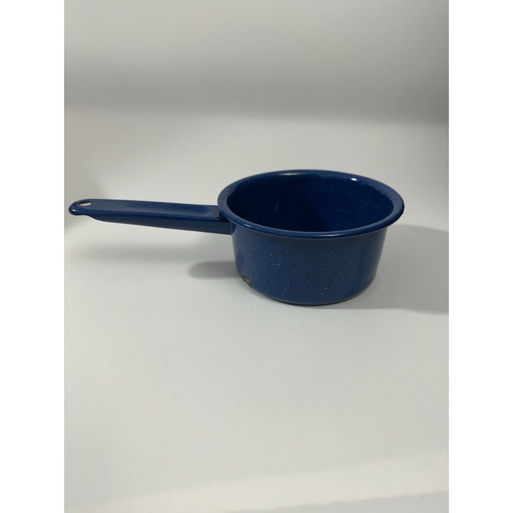 Vintage Enamelware Cowboy Blue and White Speckled Pot Pan Sauce Pan